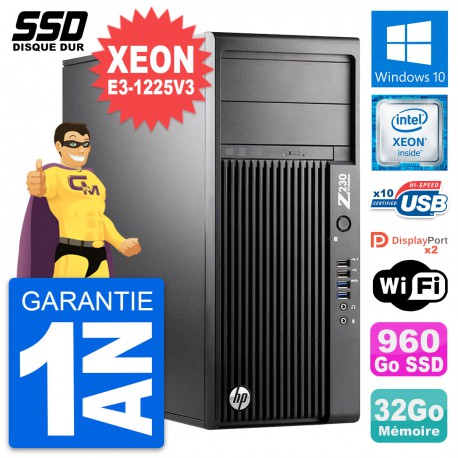 PC Tour HP WorkStation Z230 Xeon E3-1225 V3 RAM 32Go SSD 960Go Windows 10 Wifi