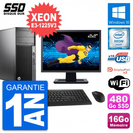 PC Tour HP Z230 Ecran 22" Intel E3-1225 V3 RAM 16Go SSD 480Go Windows 10 Wifi