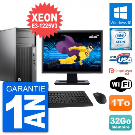 PC Tour HP Z230 Ecran 22" Xeon E3-1225V3 RAM 32Go Disque Dur 1To Windows 10 Wifi