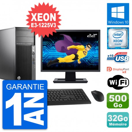 PC Tour HP Z230 Ecran 22" Intel E3-1225 V3 RAM 32Go Disque 500Go Windows 10 Wifi