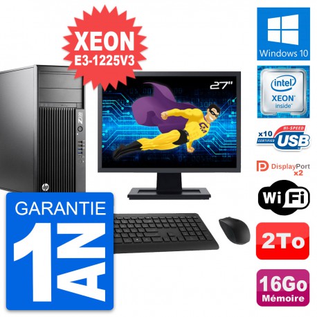 PC Tour HP Z230 Ecran 27" Xeon E3-1225 V3 RAM 16Go Disque 2To Windows 10 Wifi