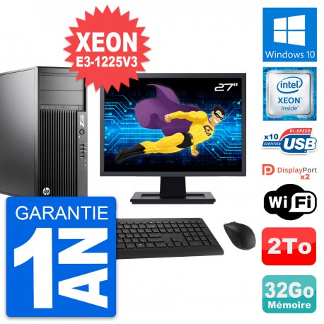 PC Tour HP Z230 Ecran 27" Xeon E3-1225 V3 RAM 32Go Disque 2To Windows 10 Wifi