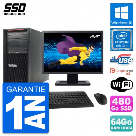 PC Tour Lenovo P320 MT Ecran 22" Intel G4400 RAM 64Go SSD 480Go Windows 10 Wifi