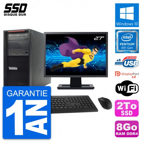 PC Tour Lenovo ThinkStation P320 Ecran 27" G4400 RAM 8Go SSD 2To Windows 10 Wifi