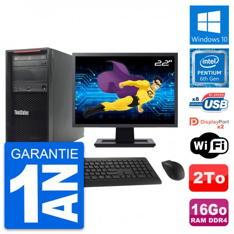 PC Tour Lenovo P320 Ecran 22" Pentium G4400 RAM 16Go Disque 2To Windows 10 Wifi