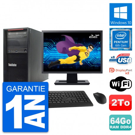 PC Tour Lenovo P320 Ecran 22" Pentium G4400 RAM 64Go Disque 2To Windows 10 Wifi