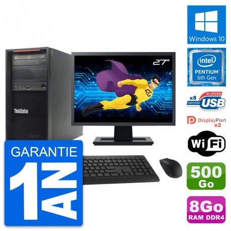 PC Tour Lenovo P320 Ecran 27" Pentium G4400 RAM 8Go Disque 500Go Windows 10 Wifi
