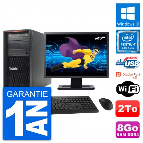 PC Tour Lenovo P320 MT Ecran 27" Intel G4400 RAM 8Go Disque 2To Windows 10 Wifi