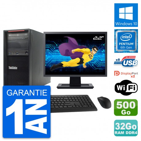 PC Tour Lenovo P320 Ecran 22" Intel G4400 RAM 32Go Disque 500Go Windows 10 Wifi