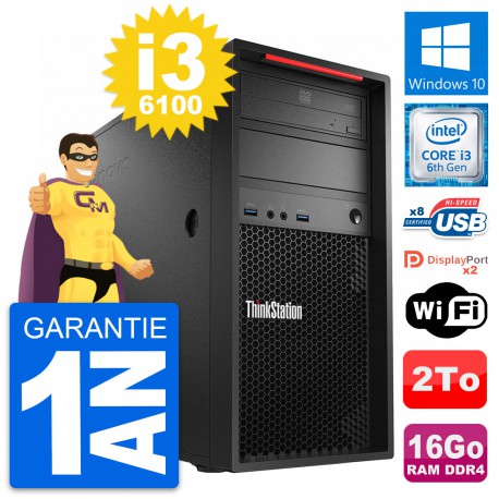PC Tour Lenovo ThinkStation P320 i3-6100 RAM 16Go Disque Dur 2To Windows 10 Wifi