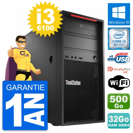 PC Tour Lenovo ThinkStation P320 i3-6100 RAM 32Go Disque 500Go Windows 10 Wifi