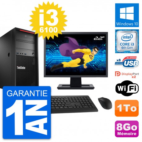 PC Tour Lenovo P320 Ecran 22" Intel i3-6100 RAM 8Go Disque 1To Windows 10 Wifi
