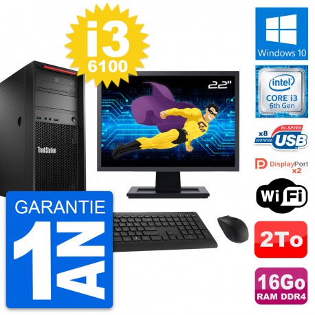 PC Tour Lenovo P320 Ecran 22" Intel i3-6100 RAM 16Go Disque 2To Windows 10 Wifi