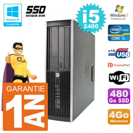PC HP 6200 SFF Intel i5-2400 RAM 4Go SSD 480Go Graveur DVD Wifi W7