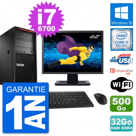 PC Tour Lenovo P320 Ecran 22" Core i7-6700 RAM 32Go Disque 500Go Windows 10 Wifi