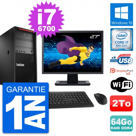 PC Tour Lenovo P320 Ecran 27" Intel i7-6700 RAM 64Go Disque 2To Windows 10 Wifi