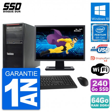 PC Tour Lenovo P310 MT Ecran 22" Intel G4400 RAM 64Go SSD 240Go Windows 10 Wifi