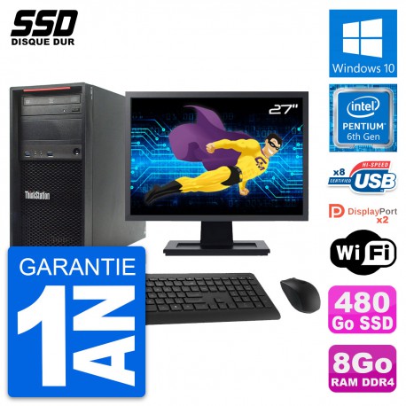 PC Tour Lenovo P310 MT Ecran 27" Intel G4400 RAM 8Go SSD 480Go Windows 10 Wifi