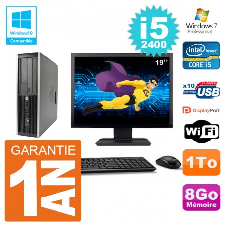 PC HP 6200 SFF Ecran 19" Intel i5-2400 RAM 8Go Disque 1To Graveur DVD Wifi W7