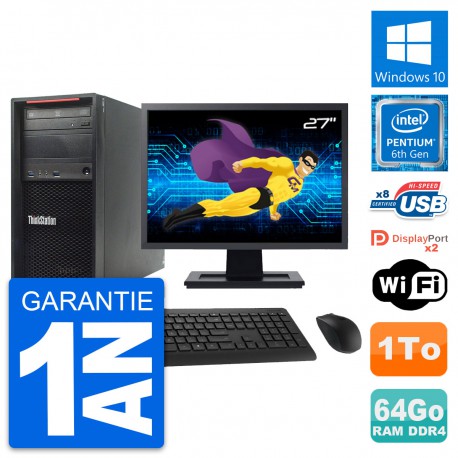 PC Tour Lenovo P310 Ecran 27" Pentium G4400 RAM 64Go Disque 1To Windows 10 Wifi
