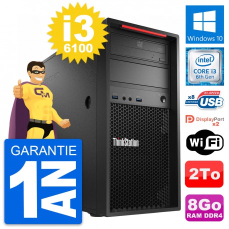 PC Tour Lenovo P310 MT Intel Core i3-6100 RAM 8Go Disque Dur 2To Windows 10 Wifi