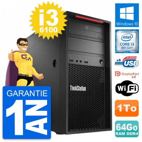 PC Tour Lenovo ThinkStation P310 MT i3-6100 RAM 64Go Disque 1To Windows 10 Wifi