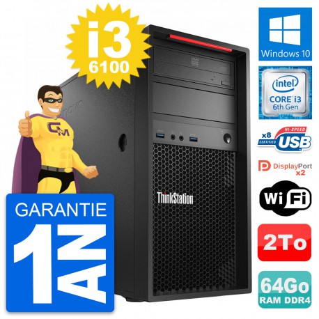 PC Tour Lenovo ThinkStation P310 MT i3-6100 RAM 64Go Disque 2To Windows 10 Wifi