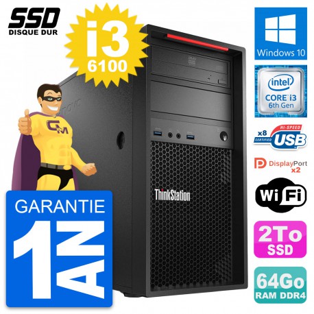 PC Tour Lenovo ThinkStation P310 Intel i3-6100 RAM 64Go SSD 2To Windows 10 Wifi