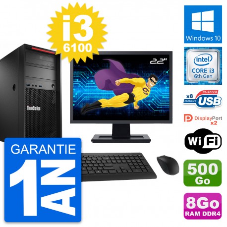 PC Tour Lenovo P310 Ecran 22" Intel i3-6100 RAM 8Go Disque 500Go Windows 10 Wifi