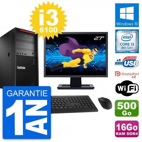 PC Tour Lenovo P310 Ecran 27" Core i3-6100 RAM 16Go Disque 500Go Windows 10 Wifi