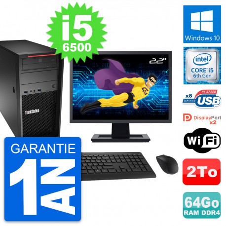 PC Tour Lenovo P310 Ecran 22" Intel i5-6500 RAM 64Go Disque 2To Windows 10 Wifi