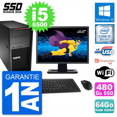 PC Tour Lenovo P310 MT Ecran 22" Core i5-6500 RAM 64Go SSD 480Go Windows 10 Wifi