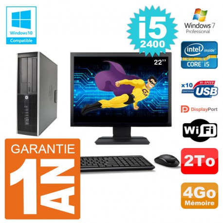 PC HP 6200 SFF Ecran 22" Intel i5-2400 RAM 4Go Disque 2To Graveur DVD Wifi W7