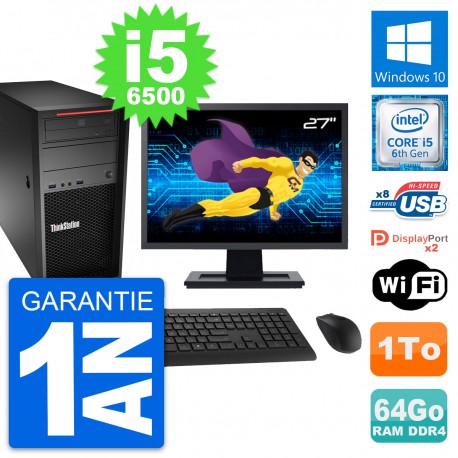 PC Tour Lenovo P310 Ecran 27" Intel i5-6500 RAM 64Go Disque 1To Windows 10 Wifi