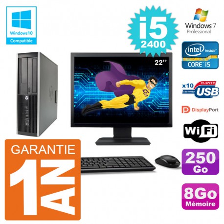 PC HP 6200 SFF Ecran 22" Intel i5-2400 RAM 8Go Disque 250Go Graveur DVD Wifi W7