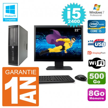 PC HP 6200 SFF Ecran 22" Intel i5-2400 RAM 8Go Disque 500Go Graveur DVD Wifi W7