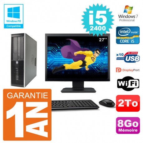 PC HP 6200 SFF Ecran 27" Intel i5-2400 RAM 8Go Disque 2To Graveur DVD Wifi W7
