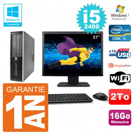 PC HP 6200 SFF Ecran 27" Intel i5-2400 RAM 16Go Disque 2To Graveur DVD Wifi W7