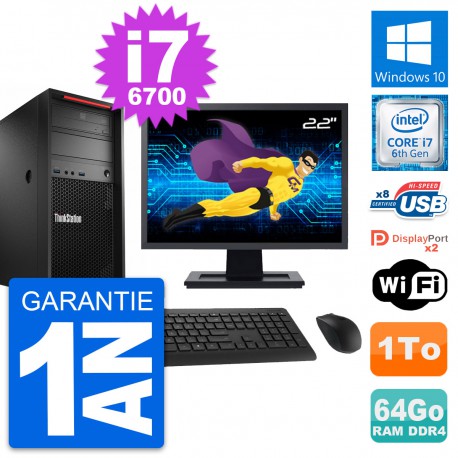 PC Tour Lenovo P310 Ecran 22" Intel i7-6700 RAM 64Go Disque 1To Windows 10 Wifi