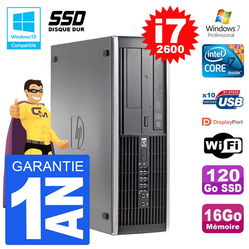 PC HP 6200 SFF Intel i7-2600 RAM 16Go SSD 120Go Graveur DVD Wifi