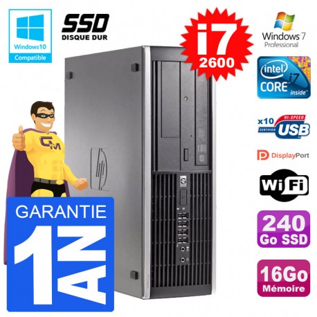 PC HP 6200 SFF Intel i7-2600 RAM 16Go SSD 240Go Graveur DVD Wifi W7