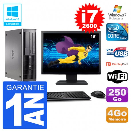 PC HP 6200 SFF Ecran 19" Intel i7-2600 RAM 4Go Disque 250Go Graveur DVD Wifi W7