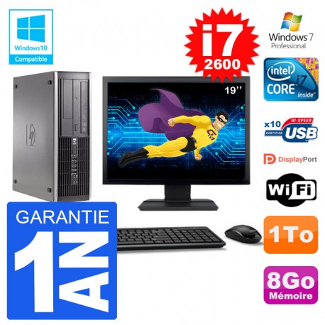 PC HP 6200 SFF Ecran 19" Intel i7-2600 RAM 8Go Disque 1To Graveur DVD Wifi W7