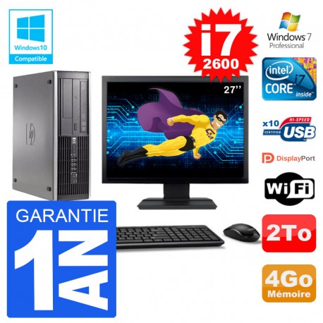 PC HP 6200 SFF Ecran 27" Intel i7-2600 RAM 4Go Disque 2To Graveur DVD Wifi W7