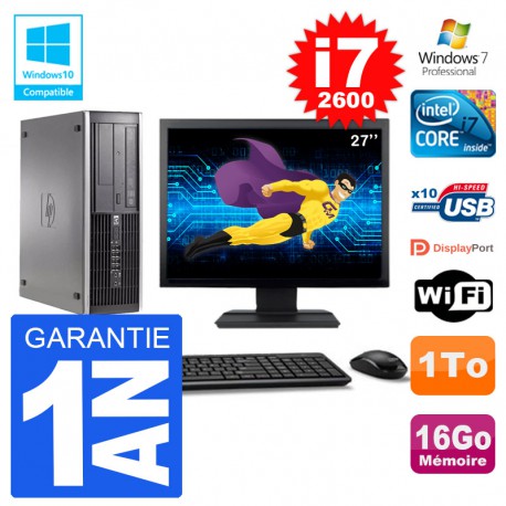 PC HP 6200 SFF Ecran 27" Intel i7-2600 RAM 16Go Disque 1To Graveur DVD Wifi W7