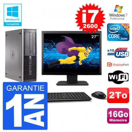 PC HP 6200 SFF Ecran 27" Intel i7-2600 RAM 16Go Disque 2To Graveur DVD Wifi W7