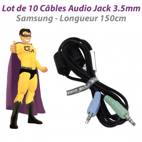 Lot x10 Câbles Audio Jack Mâles 3.5mm Samsung BN39-00061C BN39-01286A 150cm Noir