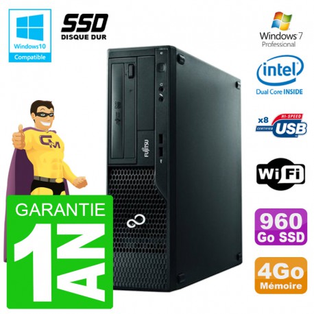 PC Fujitsu Esprimo E500 E85+ DT G640 RAM 4Go SSD 960Go DVD Wifi W7