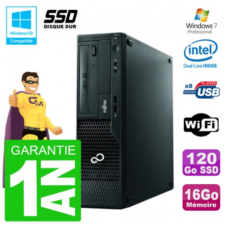 PC Fujitsu Esprimo E500 E85+ DT G640 RAM 16Go SSD 120Go DVD Wifi W7