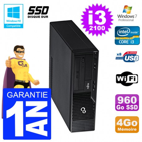 PC Fujitsu Esprimo E500 E85+ DT i3-2100 RAM 4Go SSD 960Go DVD Wifi W7